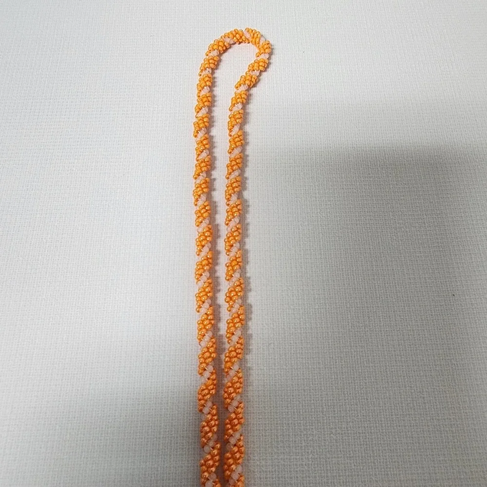 Beaded Lanyard ID Badge Holder Necklace Orange & White 36